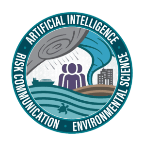 AI2ES logo, an illustration of people and various weather conditions