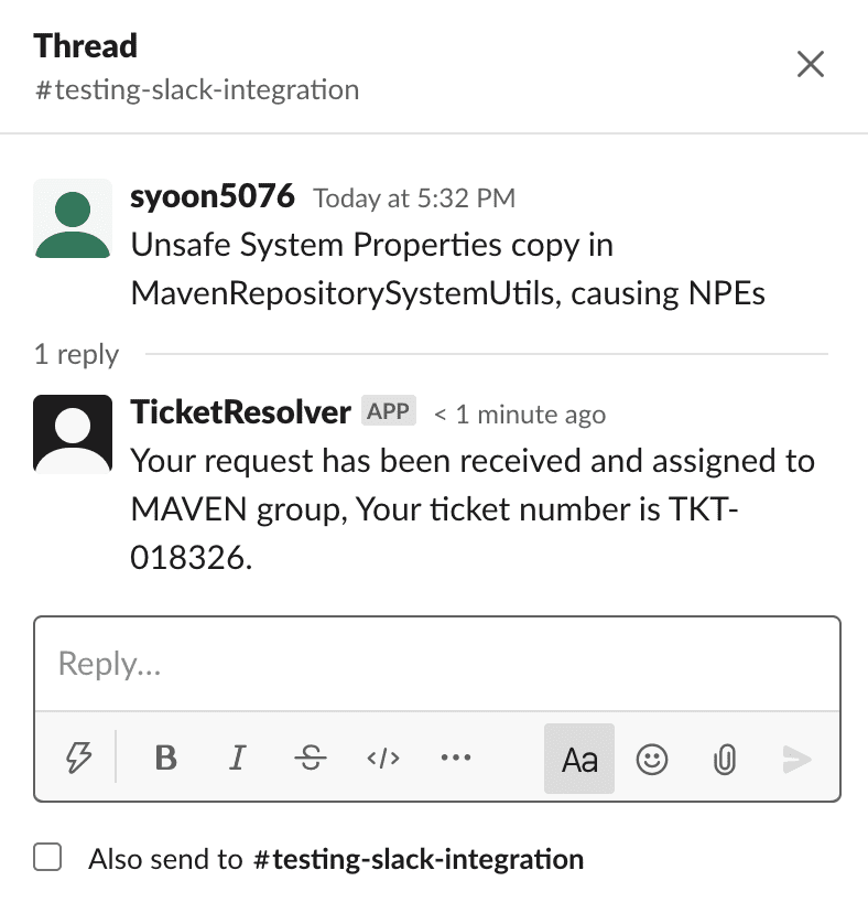 Slack Message showing reply