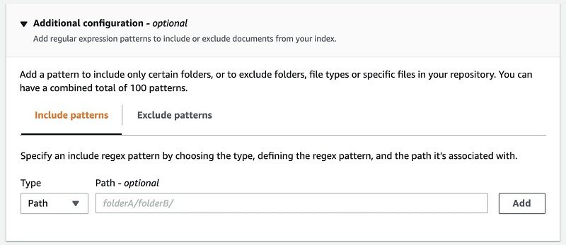 11. For Additional configuration, you can also include or exclude paths, files, or file types. 