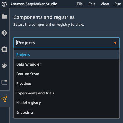 In SageMaker Studio, you can now choose the Projects menu on the Components and registries menu.