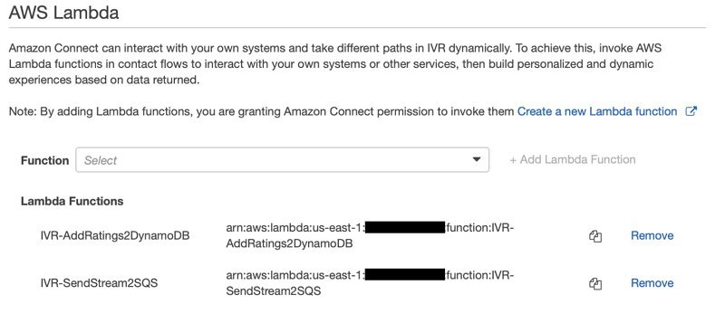 In the AWS Lambda section, add two of the functions created by the CloudFormation stack.