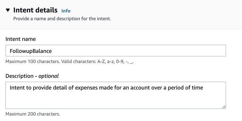 For Description, enter Intent to provide detail of expenses made for an account over a period of time.