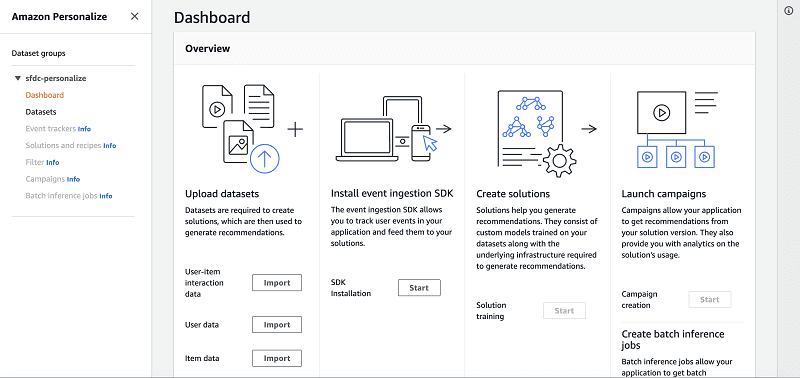 On the Dashboard page for your dataset groups, under Upload datasets,