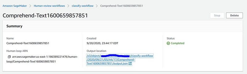 his bucket is located under Output location on the workflow details page.