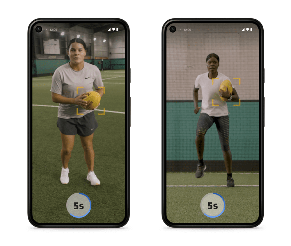 Screenshots showing still images of AFL athletes Madison Prespakis and Akec Makur Chuot providing football training tips.