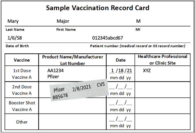 A sample vaccination card.