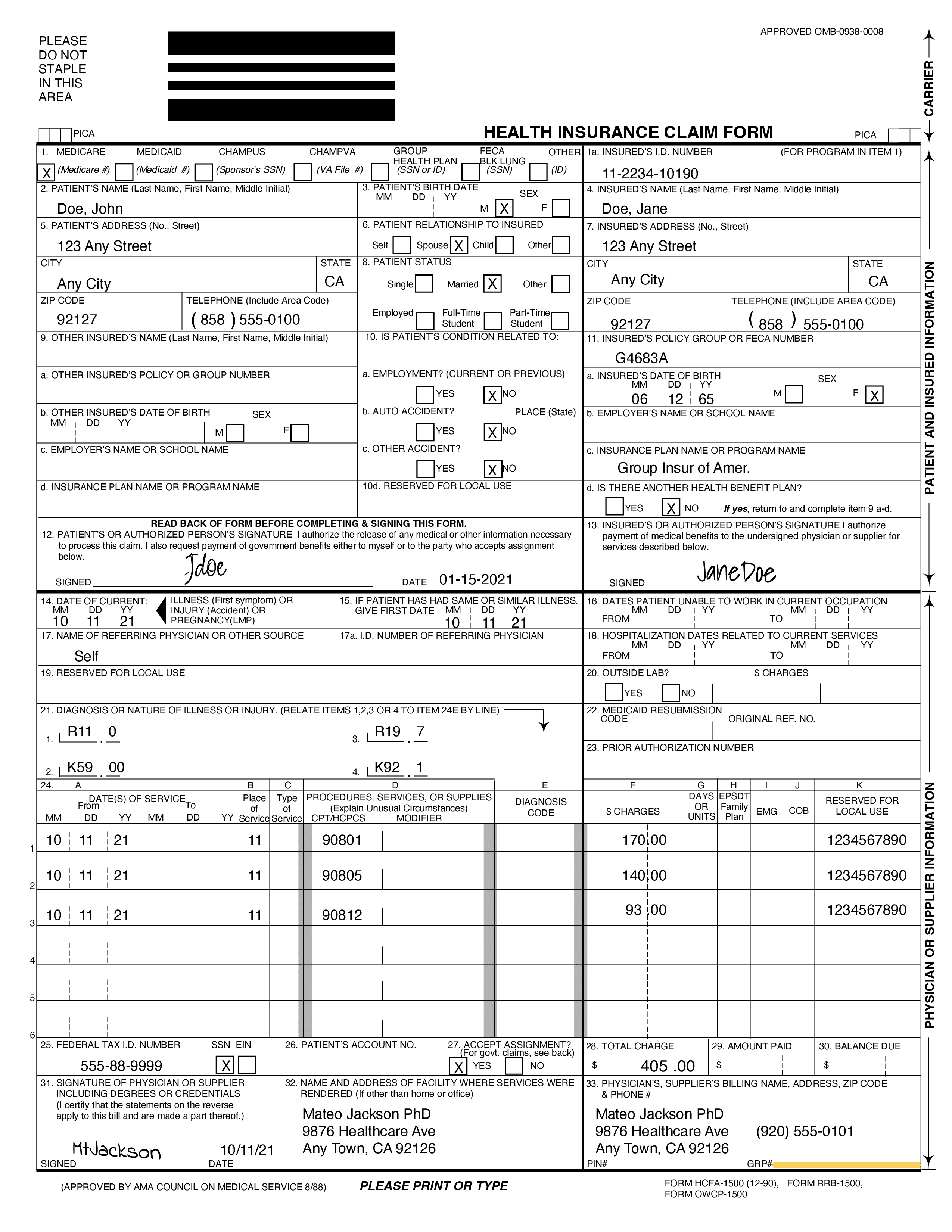 A CMS1500 Claim form