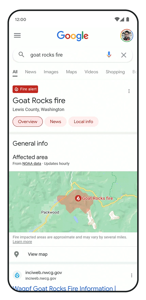 wildfire alert on phone
