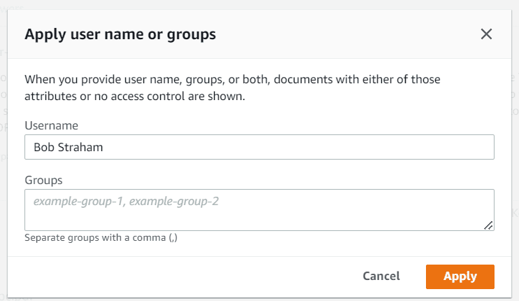 apply user name or groups