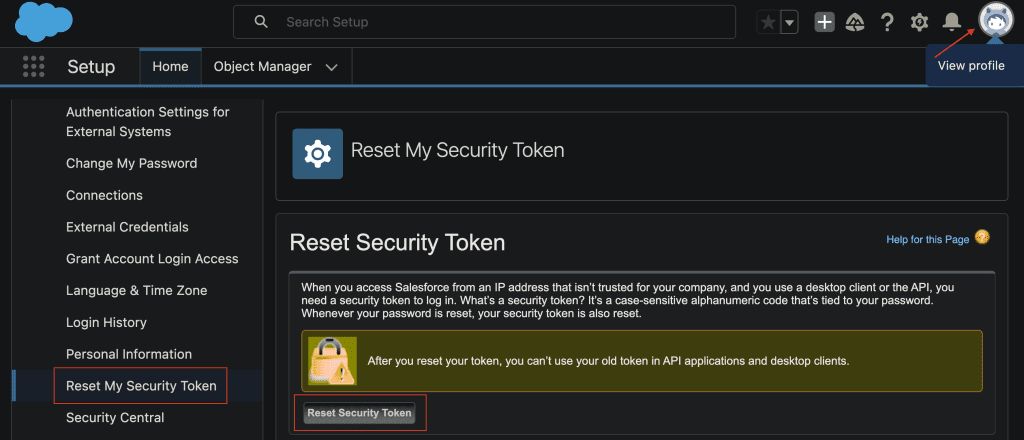 Reset Security Token