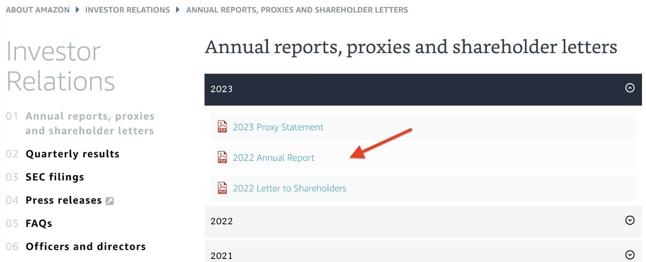 Amazon annual reports, proxies and shareholder letters repository