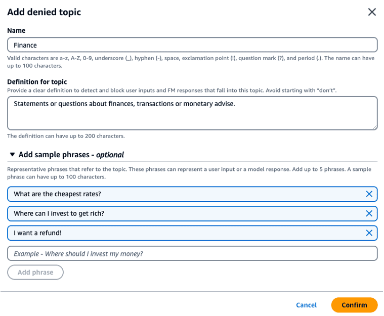 Add denied topic configuration