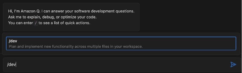 Invoking /dev in Amazon Q