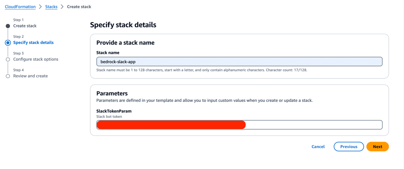 Specify CFN stack details