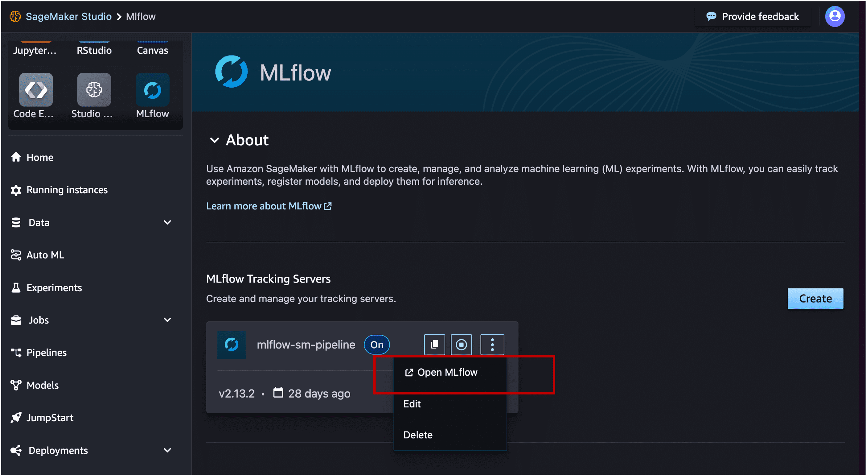 Open MLflow UI