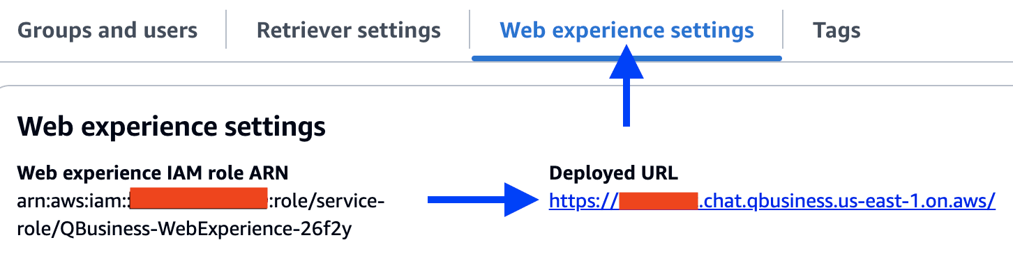 Web experience settings tab